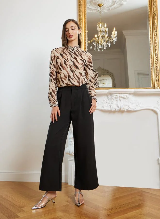 ستايلي بلوزة بأكمام طويلة وطبعة